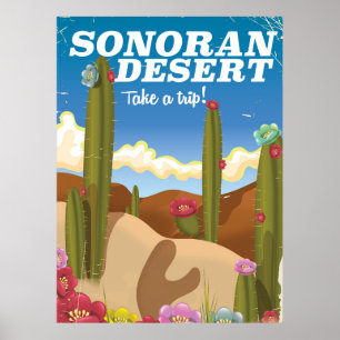 Sonoran Desert Cactus poster de voyage en dessin a