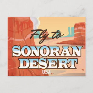 Sonoran Desert Cartoon travel poster. Postcard
