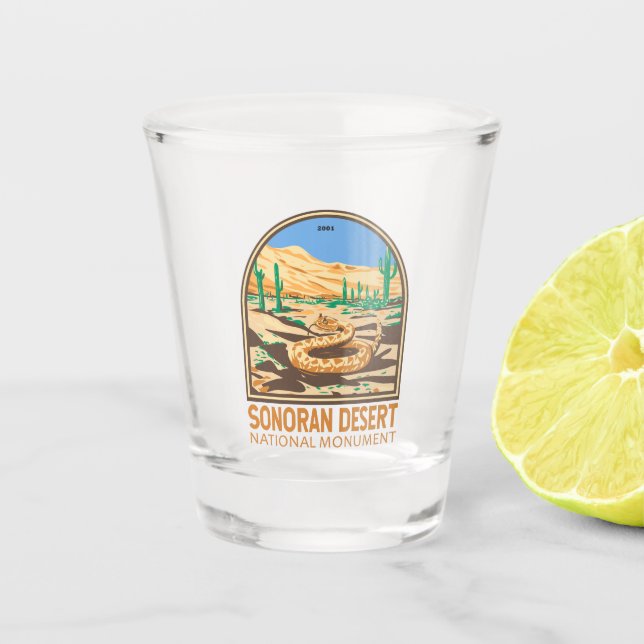 Sonoran Desert National Monument Rattlesnake Retro Shot Glass (Front)