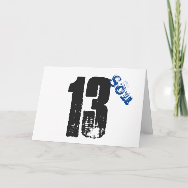 Son's 13th birthday, white, blue & black. card (Front)