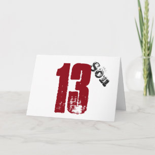 Son's 13th birthday, white, red & black. card
