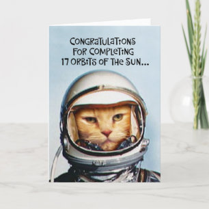 Son's 17th Birthday Funny Space Cat Card