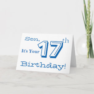 Son's 17th birthday greeting in blue and white. card