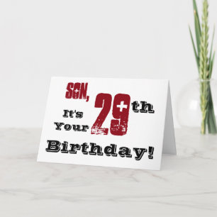 Son's 29th birthday greeting in black, red, white. card