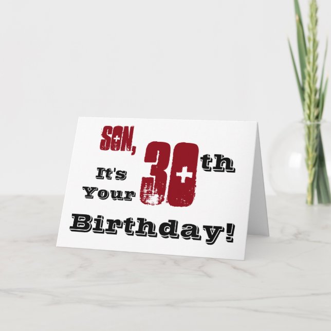 Son's 30th birthday greeting in black, red, white. card (Front)