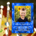 Sons Birthday Party Blue Balloons Invitation<br><div class="desc">Child's birthday party invitation with blue balloons design. Add son's photo to a square frame surrounded by party balloons in pretty blue colour. White text is bold for his name and age, with all party information added in a paragraph. Balloons are also on the back of the invitation, which is...</div>