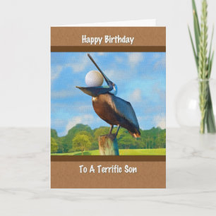 Son's Birthday, Pelican with Golf Ball Card