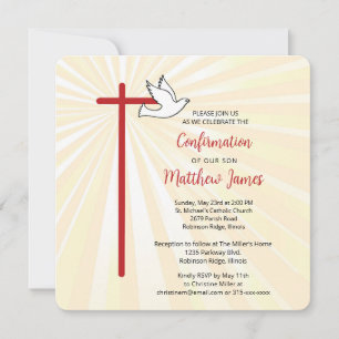 Son's Confirmation Cross Dove Gold Rays Invitation