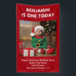 Sons First Birthday Party Photo Red Christmas Banner<br><div class="desc">Add your son's own cute photo to this christmas birthday party banner. Featuring white,  bold,  fun text under the photo on a red background. Change the text and photo by clicking on the personalize button.</div>