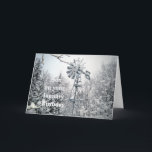 Son's January Birthday-windmill winter scene Card<br><div class="desc">windmill,  snow,  pine trees,  sky</div>