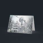 Son's January Birthday-windmill winter scene Card<br><div class="desc">windmill,  snow,  pine trees,  sky</div>