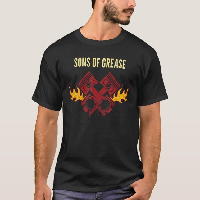 Sons of Grease Mechanic Dad Jokes Car Repair Punch T-Shirt (Front)