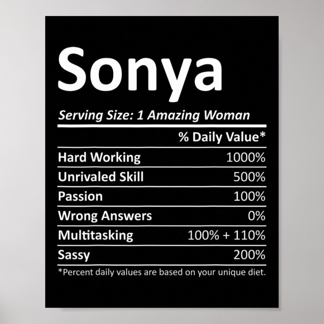 Sonya Nutrition Personalized Name Funny Christmas  Poster (Front)