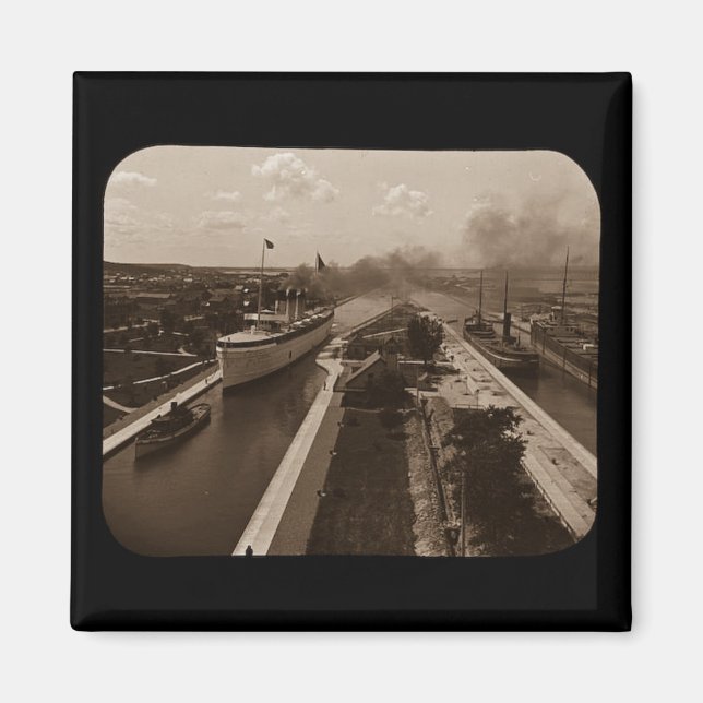 Soo Locks Magic Lantern Slide Sepia Magnet (Front)
