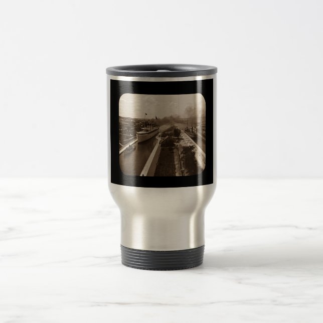 Soo Locks Magic Lantern Slide Sepia Travel Mug (Center)