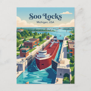 Soo Locks Michigan Postcard
