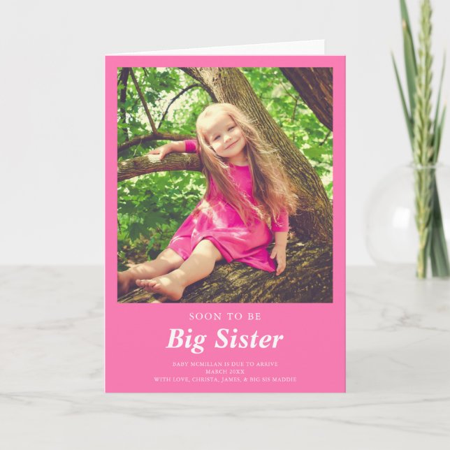 Soon to Be Big Sister Photo Pregnancy Pink Announcement (Front)