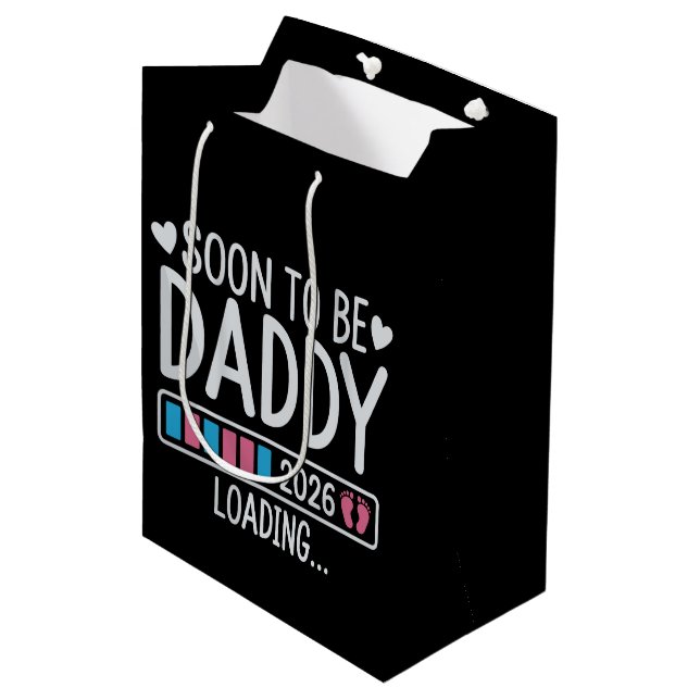 Soon to Be Daddy 2026 Loading Pregnancy Announce Medium Gift Bag (Front Angled)