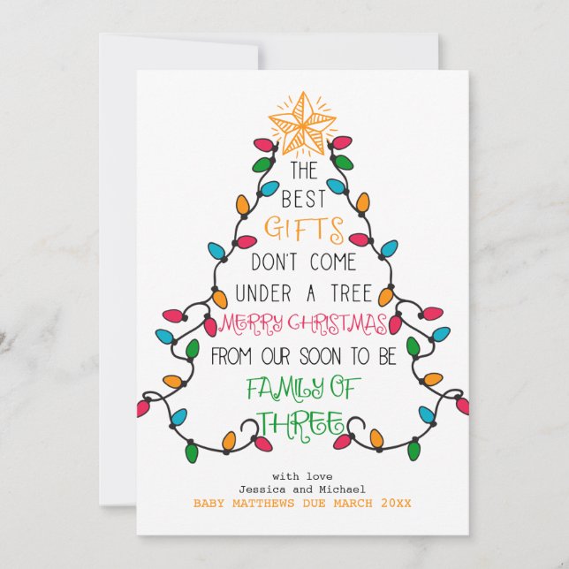 Soon to be Family of Three Christmas Pregnancy Holiday Card (Front)