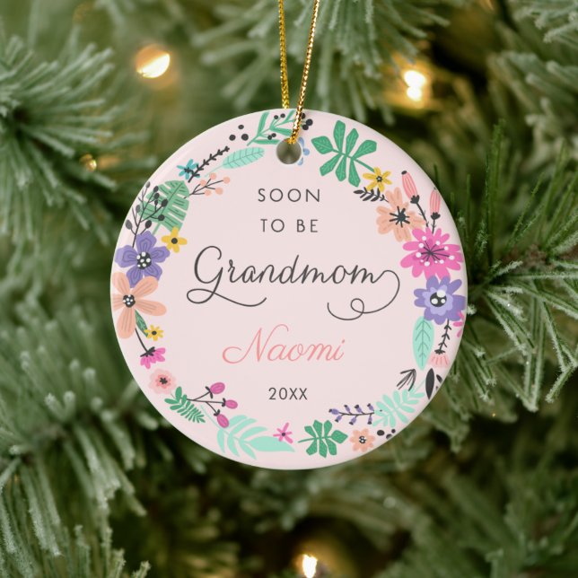 Soon To Be Grandma Personalized Wildflowers Wreath Ceramic Ornament (Tree)