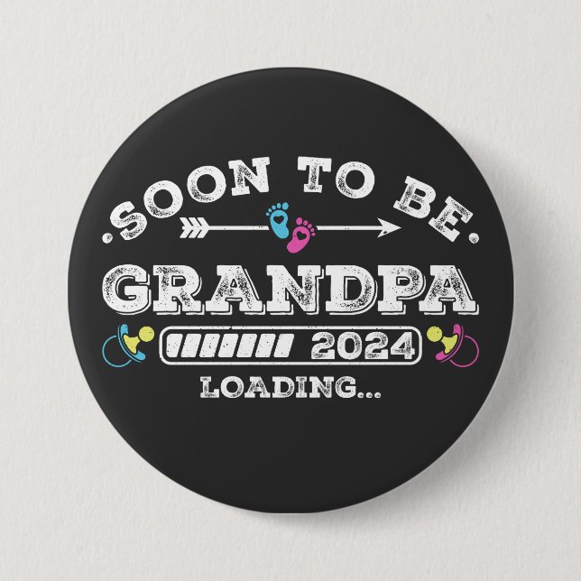 Soon to Be Grandpa 2024 Loading Round 3 Inch Round Button (Front)