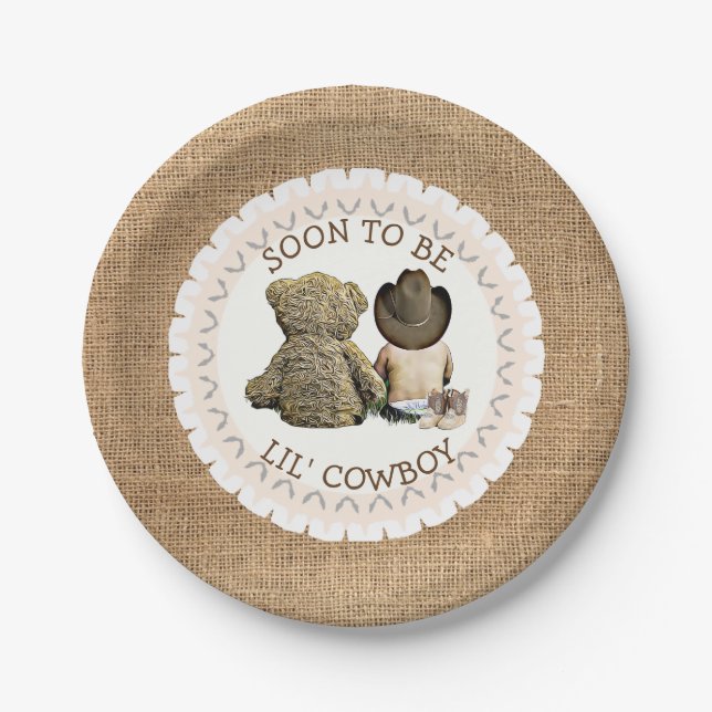 Soon to be Lil' Cowboy Baby Shower Cake Plates (Front)