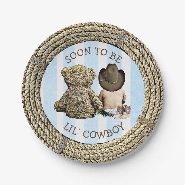 Soon to be Lil' Cowboy Baby Shower Cake Plates (Front)