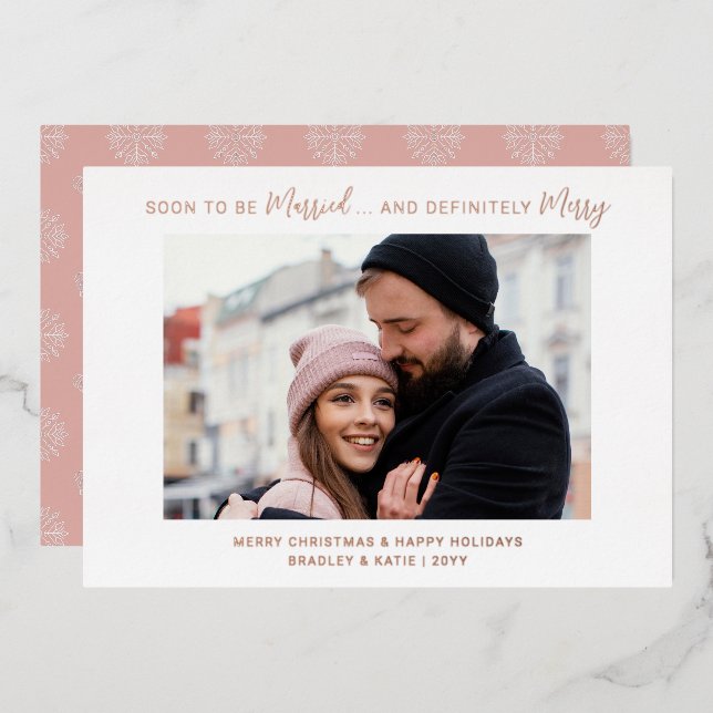 Soon To Be Married Engaged Merry Wedding Christmas Foil Holiday Card (Front/Back)
