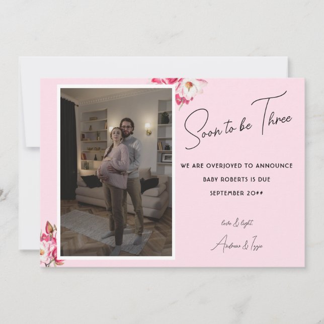  Soon to be Three Photo Pregnancy Announcement  (Front)