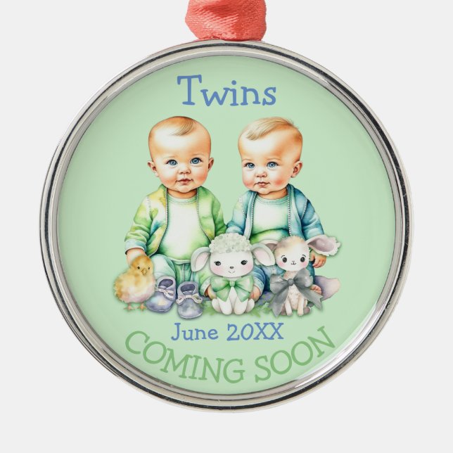 Soon To Be Twins Coming Soon Announcement Metal Ornament (Front)