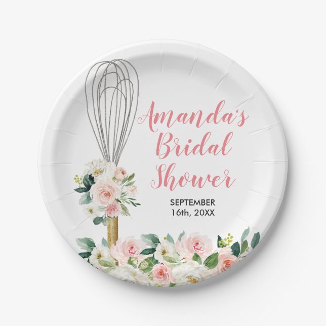 Soon to be Whisked Away Bridal Shower Pink Flowers Paper Plate (Front)
