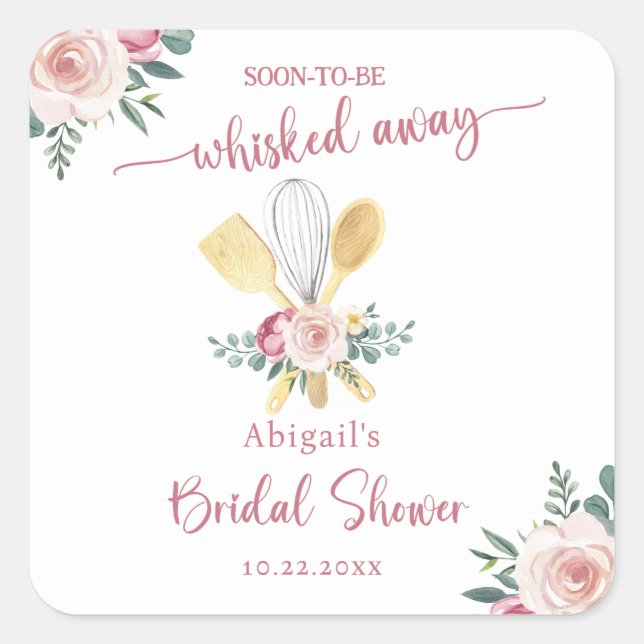 SOON TO BE WHISKED AWAY BRIDAL SHOWER SQUARE STICKER (Front)