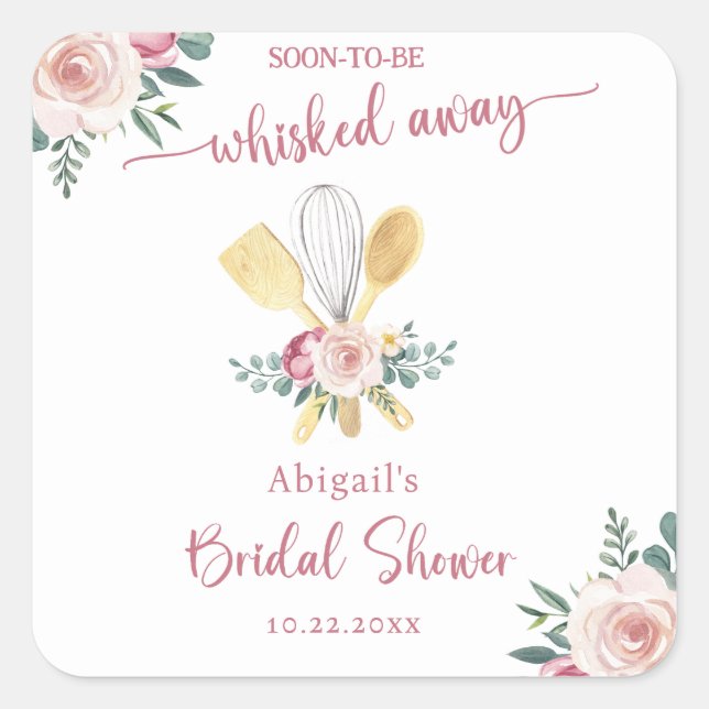 SOON TO BE WHISKED AWAY BRIDAL SHOWER SQUARE STICKER (Front)
