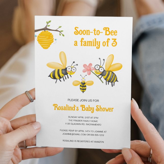 Soon-to-Bee A Family of 3 Baby Shower Invitation (Creator Uploaded)