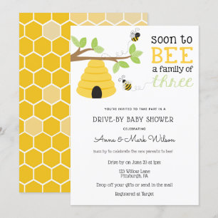 Soon to Bee a Family of Three Drive-By Baby Shower Invitation