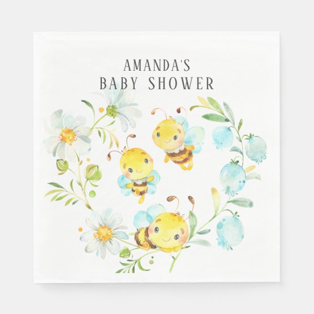 Soon to Bee Family of 3 Bee Baby Shower  Napkin (Front)