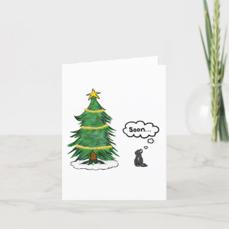 'Soon' Tree and Cat Holiday Card - English, Tuxedo