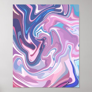 Soothing Abstract Swirls in Pastel Pink and Blue Poster