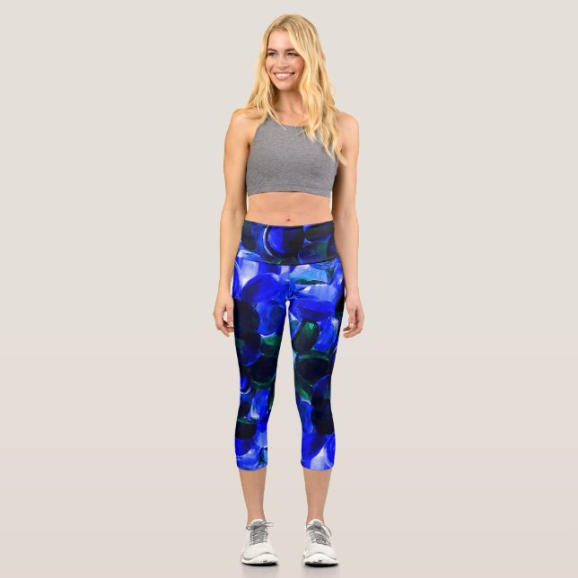 Soothing Blue Beads Capri Leggings (Front)