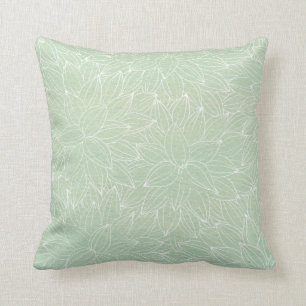 Soothing light green with white line-art throw pillow