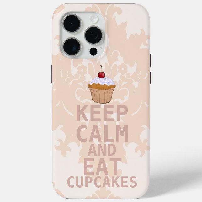 Soothing Peachy Damask KEEP CALM AND Eat Cupcakes Case-Mate iPhone Case (Back)