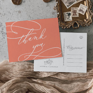 SOPHIA Bright Coral Summer Wedding Thank You Postcard