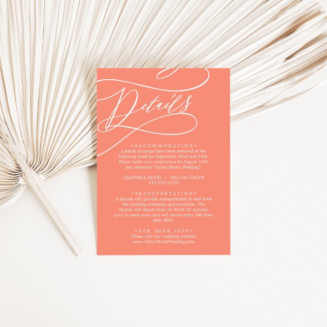 SOPHIA Bright Coral Sunset Beach Wedding Details Enclosure Card (SOPHIA Bright Coral Sunset Beach Wedding Details Enclosure Card)