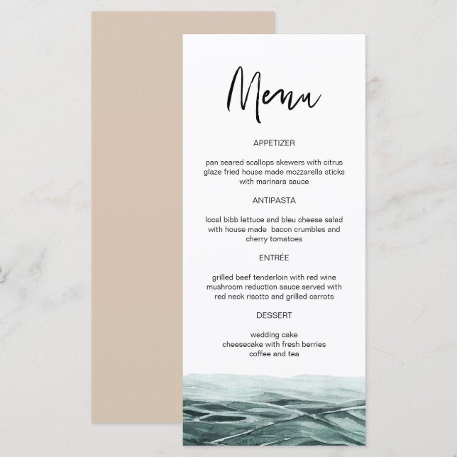SOPHIA | Cartes de menu d'aquarelle de l'océan tro (Devant / Derrière)