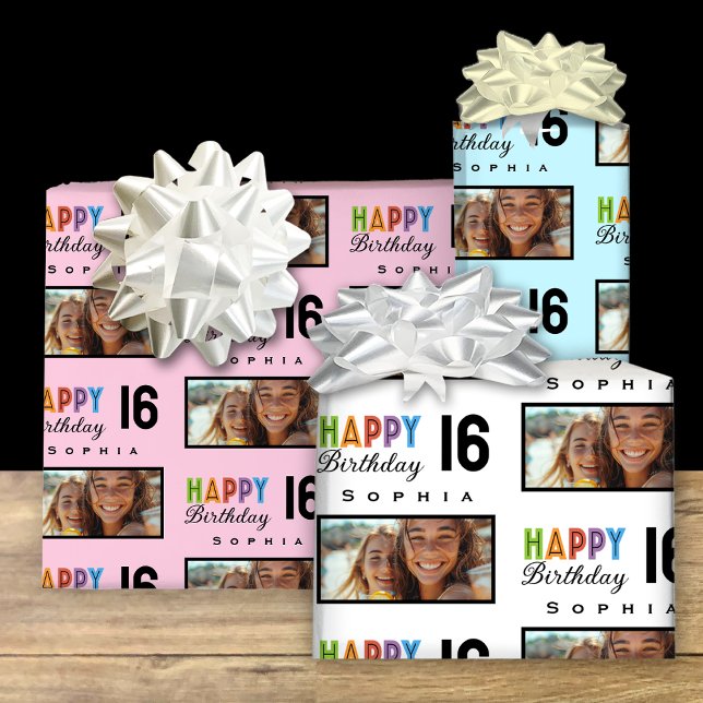 Sophia Custom Name Age 16 Birthday Wrapping Paper (Creator Uploaded)