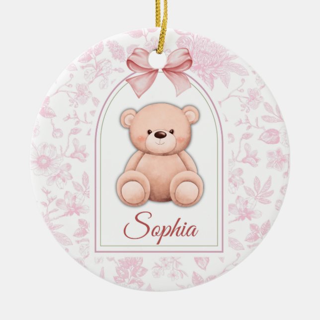 Sophia | Custom Pink Teddy Bear Nursery Design  Ceramic Ornament (Front)
