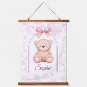 Sophia   Custom Pink Teddy Bear Nursery Design  Hanging Tapestry