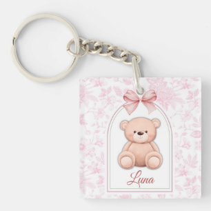 Sophia   Custom Pink Teddy Bear Nursery Design  Keychain