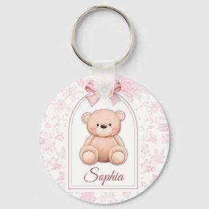 Sophia   Custom Pink Teddy Bear Nursery Design  Keychain