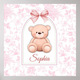 Sophia   Custom Pink Teddy Bear Nursery Design  Poster